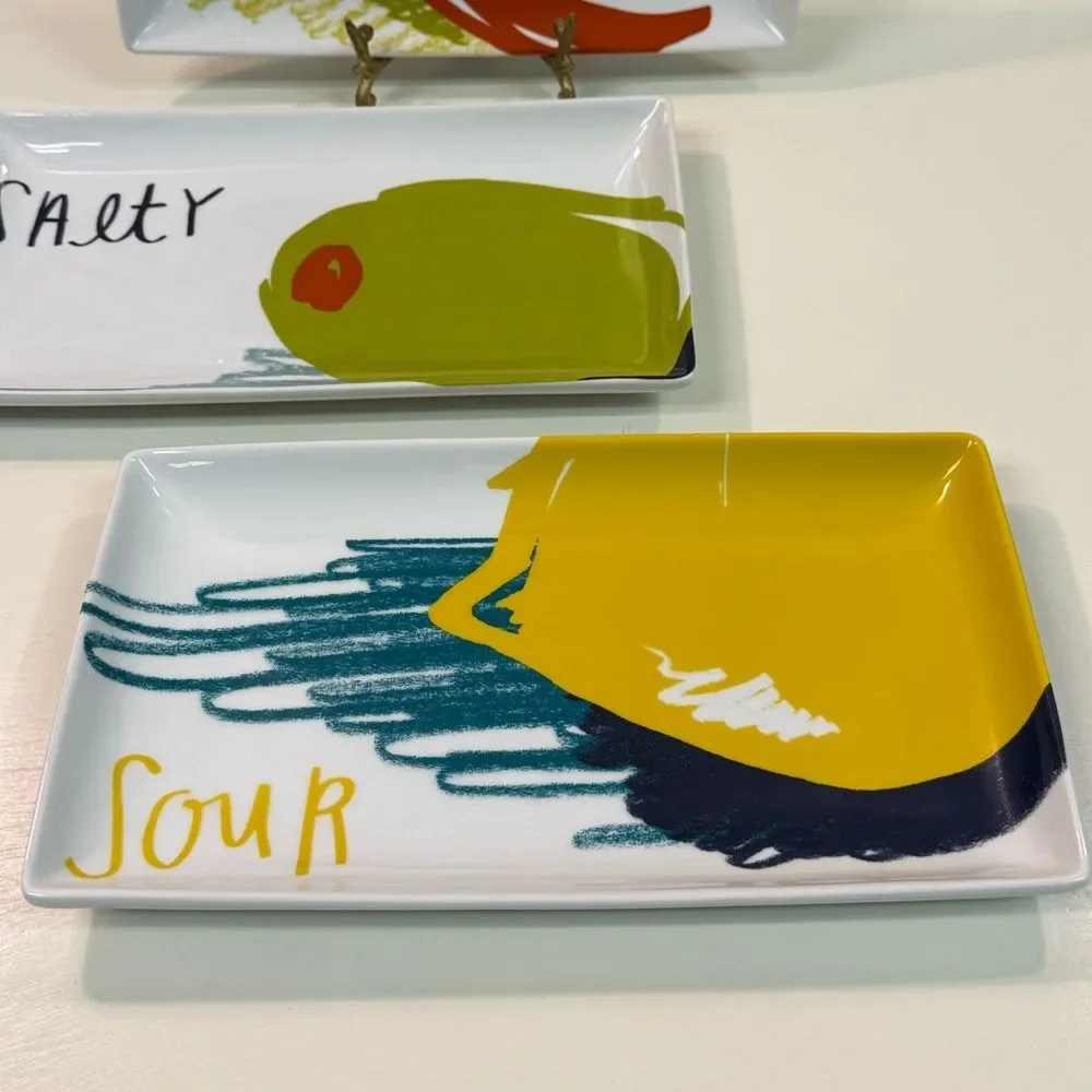 Crate & Barrel Snack Appetizer Ceramic Plates Set of 3 Spicy Sour Salty